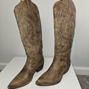 Tan Heeled Cowgirl Boots #sold